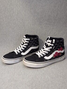 Vans Filmore High Top Sneakers Women's 6.5 Black White Gray Checkerboard Roses